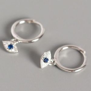 ♥️NWT  Silver Hoop Earrings  Cubic Zirconia Evil  eye …
